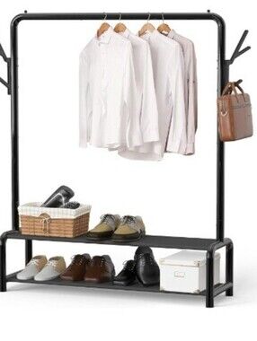 NIB- Black 52-Inch Garment Rack with Storage Shelves